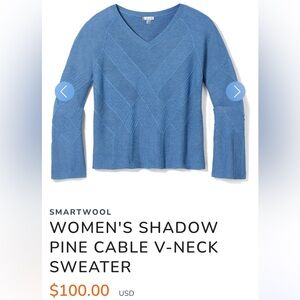Smartwool v-neck sweater in horizon blue size small